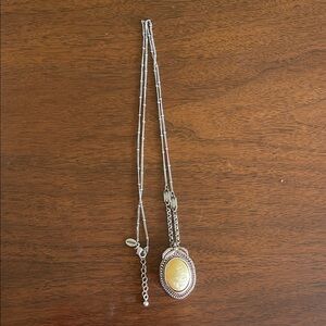 American Eagle Outfitters Silver Necklace with Cream Oval Pendant